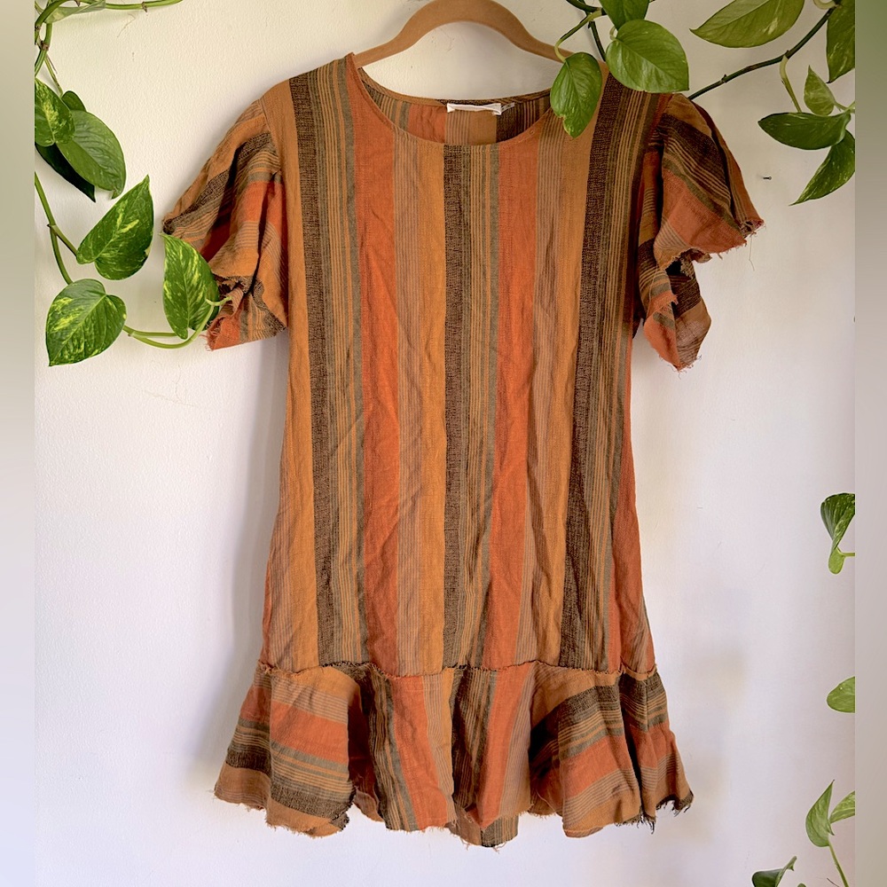 Retro Feminine Striped Orange and Brown Dress - Picture 2 of 5